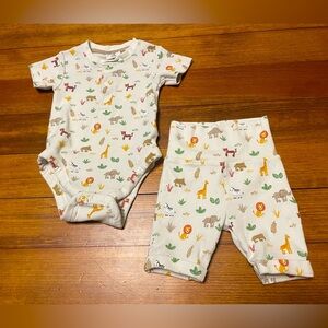 JoJo Maman Bebe White Ribbed Baby Set with Safari Animal Print Size 3-6 Months